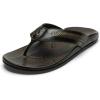 OLUKAI Mea Ola Mano Men’s Leather Sandals, Everyday Flip Flops, Premium Materials & Intricate Details, Arch Support & Comfort Fit(Dk Java/Mustang)