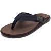 OLUKAI Tuahine Men’s Waterproof Leather Sandals, Versatile Beach Flip Flops, Arch Support & Comfort Fit, Lightweight & Durable, Enhanced Grip & Traction(Trench Blue/Dk Wood)