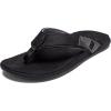 OLUKAI Tuahine Men’s Waterproof Leather Sandals, Versatile Beach Flip Flops, Arch Support & Comfort Fit, Lightweight & Durable, Enhanced Grip & Traction(Black/Black)