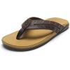 OLUKAI Tuahine Palm Men’s Waterproof Leather Sandals, Flip Flops for All-Day Wear, Premium Materials & Design, Arch Support & Comfort-Fit(Dk Java/Golden Sand)