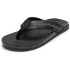 OLUKAI Tuahine Palm Men’s Waterproof Leather Sandals, Flip Flops for All-Day Wear, Premium Materials & Design, Arch Support & Comfort-Fit(Lava Rock/Dk Sha)