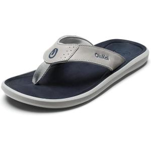 OLUKAI Pili Men’s Leather Sandals, Sleek & Versatile Design, Comfortable & Waterproof Straps, Arch Support & Everyday Wear(Ash/Mood Indigo)