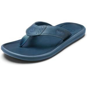 OLUKAI Pili Men’s Leather Sandals, Sleek & Versatile Design, Comfortable & Waterproof Straps, Arch Support & Everyday Wear(Blue Fog/Coastal Blue)