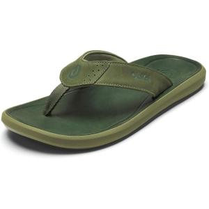 OLUKAI Pili Men’s Leather Sandals, Sleek & Versatile Design, Comfortable & Waterproof Straps, Arch Support & Everyday Wear(Desert Moss/Deep Green)