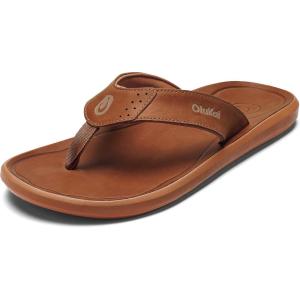 OLUKAI Pili Men’s Leather Sandals, Sleek & Versatile Design, Comfortable & Waterproof Straps, Arch Support & Everyday Wear(Fox/Fox)