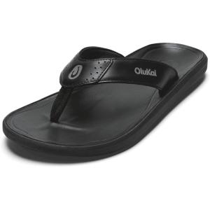 OLUKAI Pili Men’s Leather Sandals, Sleek & Versatile Design, Comfortable & Waterproof Straps, Arch Support & Everyday Wear(Lava Rock/Lava Rock)