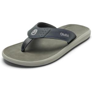 OLUKAI Pili Men’s Leather Sandals, Sleek & Versatile Design, Comfortable & Waterproof Straps, Arch Support & Everyday Wear(Rock/Ash)