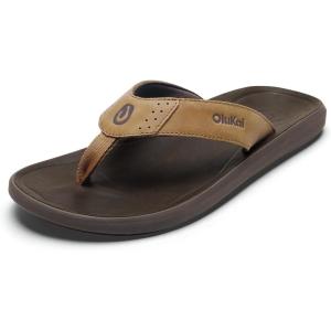 OLUKAI Pili Men’s Leather Sandals, Sleek & Versatile Design, Comfortable & Waterproof Straps, Arch Support & Everyday Wear(Tan/Dk Java)