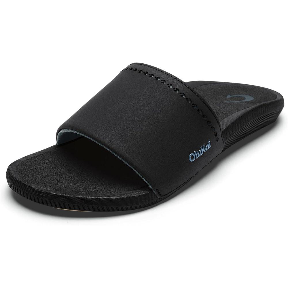 image:imageOLUKAI Mens Ulele Slide Sandals Everyday WaterFriendly Shoes Superior Traction on Wet Surfaces AllDay Comfort amp Arch SupportBlackBlack