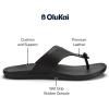 OLUKAI Ho’opio Mele Women’s Leather Flip-Flop Sandal, Premium Full-Grain Leather, Comfortable Arch Support for Everyday Style(Black/Black)