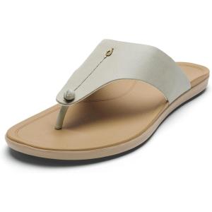 OLUKAI Ho’opio Mele Women’s Leather Flip-Flop Sandal, Premium Full-Grain Leather, Comfortable Arch Support for Everyday Style(Tapa/Warm Sand)
