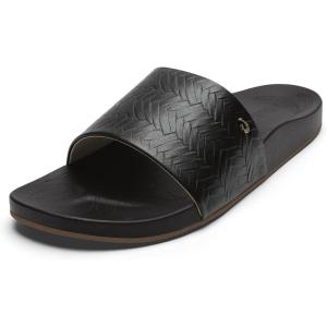 OLUKAI Kipe’a Pono Women’s Leather Slide Sandal, Elevated Everyday Slide, All-Day Comfort & Wear(Black/Weave)
