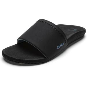 OLUKAI Men’s Ulele Slide Sandals, Everyday Water-Friendly Shoes, Superior Traction on Wet Surfaces, All-Day Comfort & Arch Support(Black/Black)