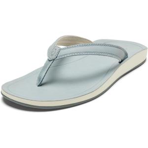 OLUKAI Southshore Women’s Everyday Leather Sandals, Full-Grain Leather, Non-Marking Rubber Traction Pads & Compression Molded Footbed(Blue Pearl/Blue Pearl)