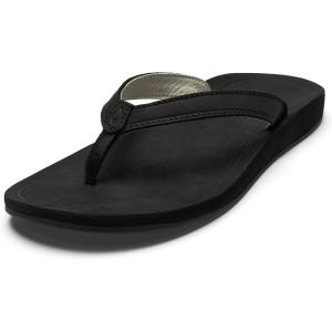 OLUKAI Southshore Women’s Everyday Leather Sandals, Full-Grain Leather, Non-Marking Rubber Traction Pads & Compression Molded Footbed(Lava Rock/Lava Rock)