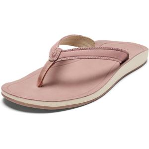 OLUKAI Southshore Women’s Everyday Leather Sandals, Full-Grain Leather, Non-Marking Rubber Traction Pads & Compression Molded Footbed(Soft Pink/Soft Pink)