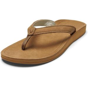 OLUKAI Southshore Women’s Everyday Leather Sandals, Full-Grain Leather, Non-Marking Rubber Traction Pads & Compression Molded Footbed(Toffee/Toffee)