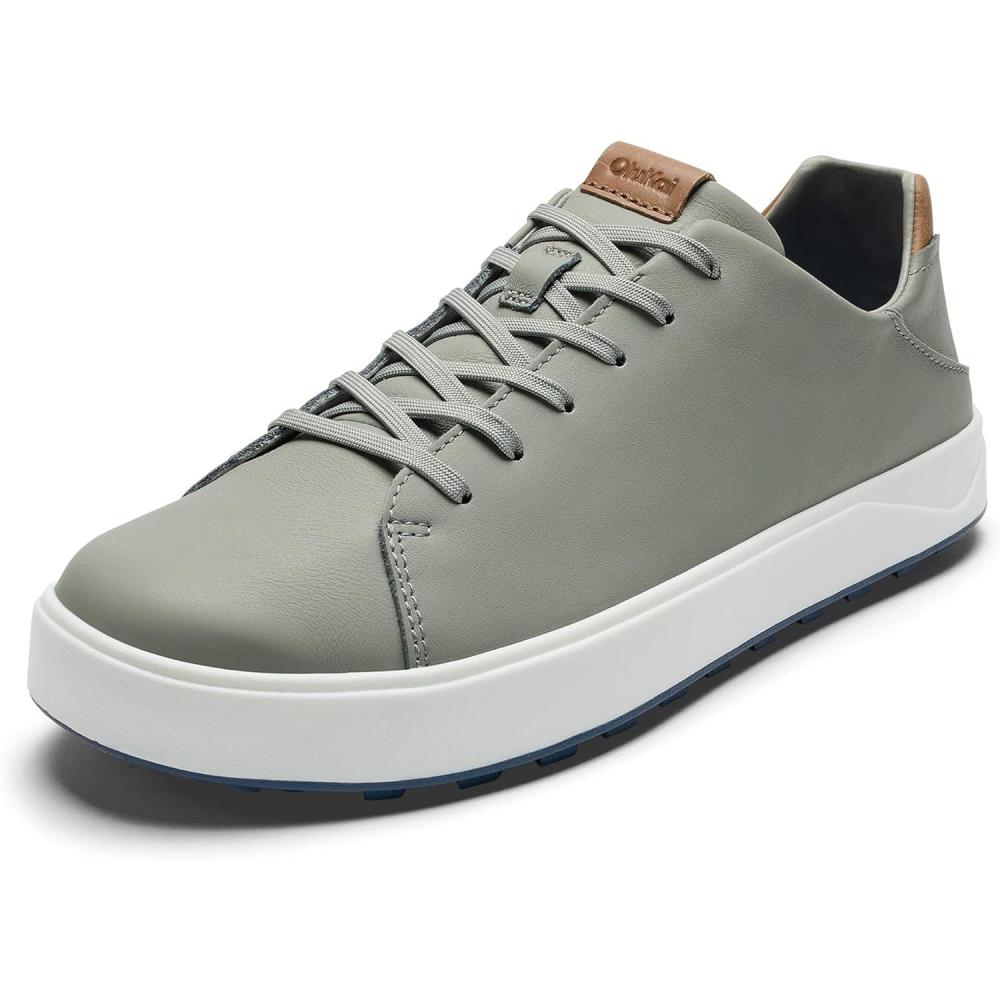 image:imageOLUKAI Waialae Mens Golf Shoes Spikeless Golf Shoes Supple FullGrain Leather amp Contoured Footbed Waterproof amp StainResistantGrey FogTan