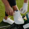 OLUKAI Wai’alae Men’s Golf Shoes, Spikeless Golf Shoes, Supple Full-Grain Leather & Contoured Footbed, Waterproof & Stain-Resistant(White/White)