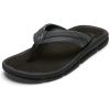 OLUKAI Men’s Akeu Beach Sandals, Water-Resistant Flip-Flops for Casual Wear, Wet Grip Rubber Outsole, All-Day Comfort & Arch Support(Black/Black)