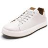 OLUKAI Wai’alae Men’s Golf Shoes, Spikeless Golf Shoes, Supple Full-Grain Leather & Contoured Footbed, Waterproof & Stain-Resistant(White/Tan)