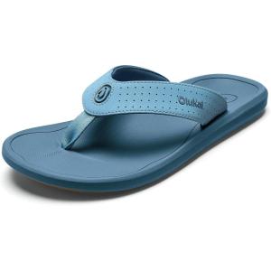 OLUKAI Ki’i Men’s Beach Sandals, Quick-Dry Flip-Flop Slides, Water Resistant & Lightweight, Compression Molded Footbed & Ultra-Soft Comfort Fit(Blissful Blue/Blue Fog)
