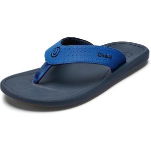 OLUKAI Ki’i Men’s Beach Sandals, Quick-Dry Flip-Flop Slides, Water Resistant & Lightweight, Compression Molded Footbed & Ultra-Soft Comfort Fit(Blossom/Mood Indigo)