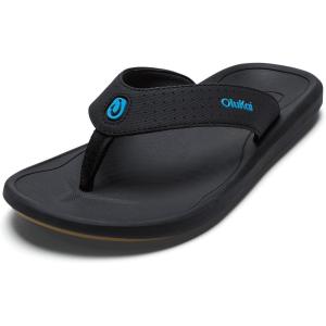 OLUKAI Ki’i Men’s Beach Sandals, Quick-Dry Flip-Flop Slides, Water Resistant & Lightweight, Compression Molded Footbed & Ultra-Soft Comfort Fit(Lava Rock/Bold Blue)