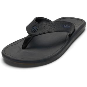 OLUKAI Ki’i Men’s Beach Sandals, Quick-Dry Flip-Flop Slides, Water Resistant & Lightweight, Compression Molded Footbed & Ultra-Soft Comfort Fit(Lava Rock/Lava Rock)