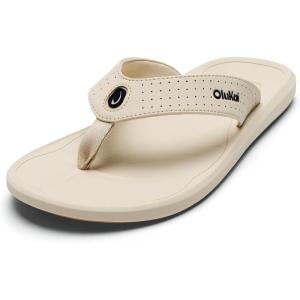 OLUKAI Ki’i Men’s Beach Sandals, Quick-Dry Flip-Flop Slides, Water Resistant & Lightweight, Compression Molded Footbed & Ultra-Soft Comfort Fit(Tapa/Tapa)