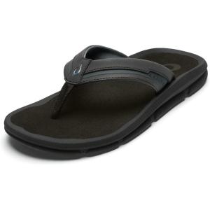 OLUKAI Men’s Akeu Beach Sandals, Water-Resistant Flip-Flops for Casual Wear, Wet Grip Rubber Outsole, All-Day Comfort & Arch Support(Black/Black)