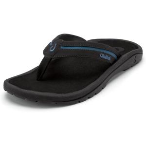 OLUKAI Ohana Palua Men’s Water Friendly Sandals, Everyday Flip Flops, Arch Support & Comfort Fit, Lightweight & Durable, Enhanced Grip & Traction(Black/Slate Blue)