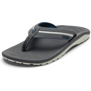 OLUKAI Ohana Palua Men’s Water Friendly Sandals, Everyday Flip Flops, Arch Support & Comfort Fit, Lightweight & Durable, Enhanced Grip & Traction(Cloud Grey/Rock)