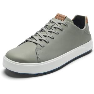 OLUKAI Wai’alae Men’s Golf Shoes, Spikeless Golf Shoes, Supple Full-Grain Leather & Contoured Footbed, Waterproof & Stain-Resistant(Grey Fog/Tan)