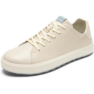 OLUKAI Wai’alae Men’s Golf Shoes, Spikeless Golf Shoes, Supple Full-Grain Leather & Contoured Footbed, Waterproof & Stain-Resistant(White Sand/Blue Pearl)