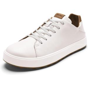 OLUKAI Wai’alae Men’s Golf Shoes, Spikeless Golf Shoes, Supple Full-Grain Leather & Contoured Footbed, Waterproof & Stain-Resistant(White/Tan)