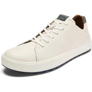 OLUKAI Wai’alae Men’s Golf Shoes, Spikeless Golf Shoes, Supple Full-Grain Leather & Contoured Footbed, Waterproof & Stain-Resistant(White/White)