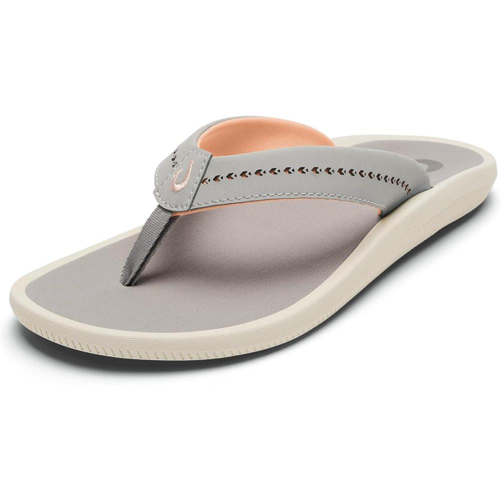 image:imageOLUKAI Ulele Womens Beach Sandals WaterResistant FlipFlops Arch Support amp Comfort Fit Lightweight With Enhanced Grip amp TractionAshAsh
