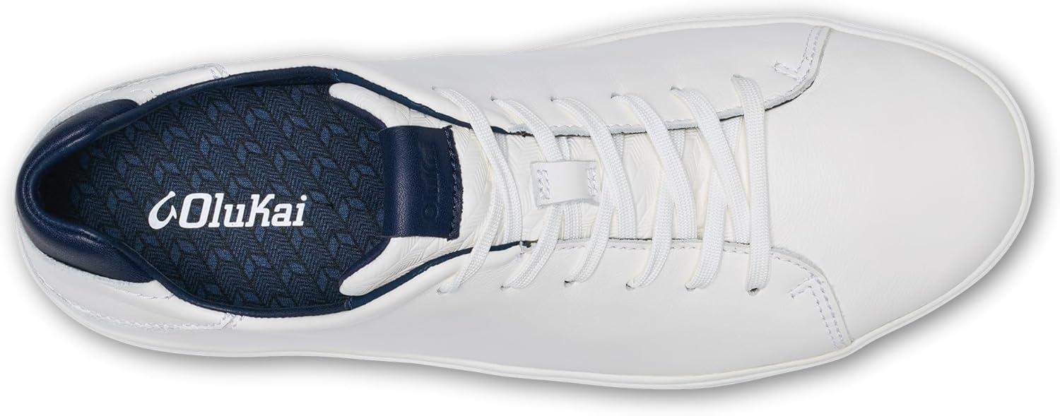 image:imageOLUKAI Laeahi Li Ili Mens Waterproof Leather Sneaker Versatile amp Casual Everyday Shoe AllDay Comfort amp Support Enhanced Grip amp TractionBright WhiteTrench Blue