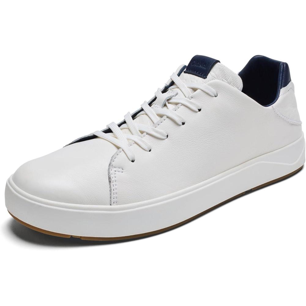image:imageOLUKAI Laeahi Li Ili Mens Waterproof Leather Sneaker Versatile amp Casual Everyday Shoe AllDay Comfort amp Support Enhanced Grip amp TractionBright WhiteTrench Blue