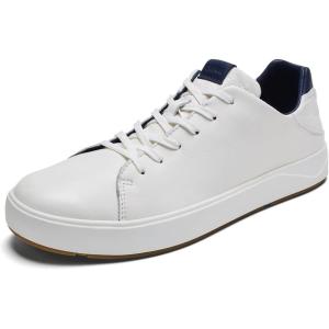 OLUKAI Lae’ahi Li ‘Ili Men’s Waterproof Leather Sneaker, Versatile & Casual Everyday Shoe, All-Day Comfort & Support, Enhanced Grip & Traction(Bright White/Trench Blue)