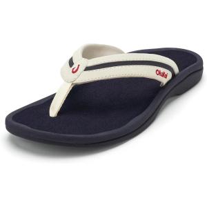OLUKAI Ohana Palua Women’s Beach Sandals, Water Resistant Flip Flops, Arch Support & Comfort Fit, Lightweight & Durable, Enhanced Grip & Traction, White Sand/Americana, 9(White Sand/Americana)