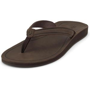 OLUKAI Southshore Women’s Everyday Leather Sandals, Full-Grain Leather, Non-Marking Rubber Traction Pads & Compression Molded Footbed(Dark Java/Dark Java)
